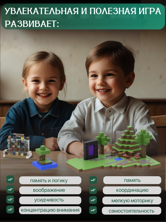 Конструктор магнитный развивающий набор Minecraft