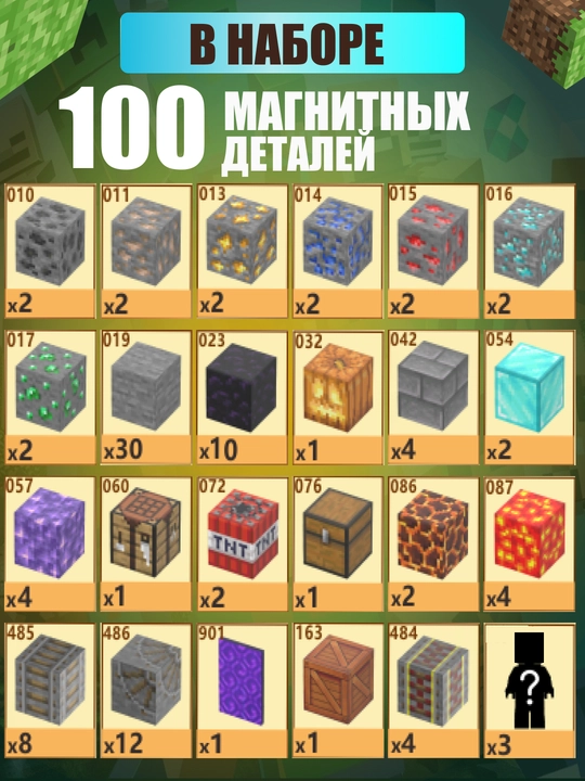 Конструктор магнитный развивающий набор Minecraft