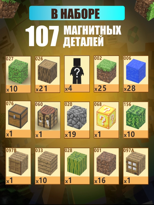 Конструктор магнитный развивающий набор Minecraft