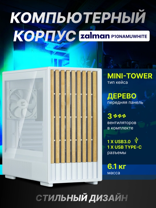Zalman P10 Namu kompyuter korpusi, Mini-Tower, 3 ta ventilyator to‘plami, kronshteyn bilan - 