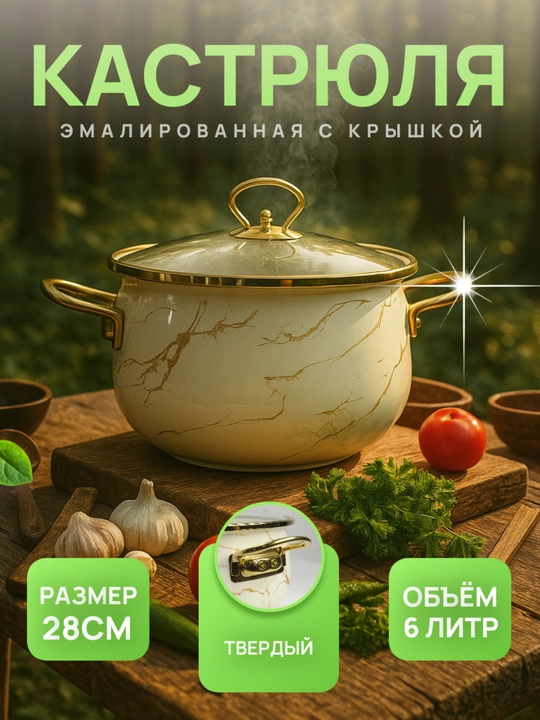 Кастрюля эмалированная,"CULICHEF" 18 * 11.5 cм - 2.0 л, 28 * 17 cм - 8.0 л