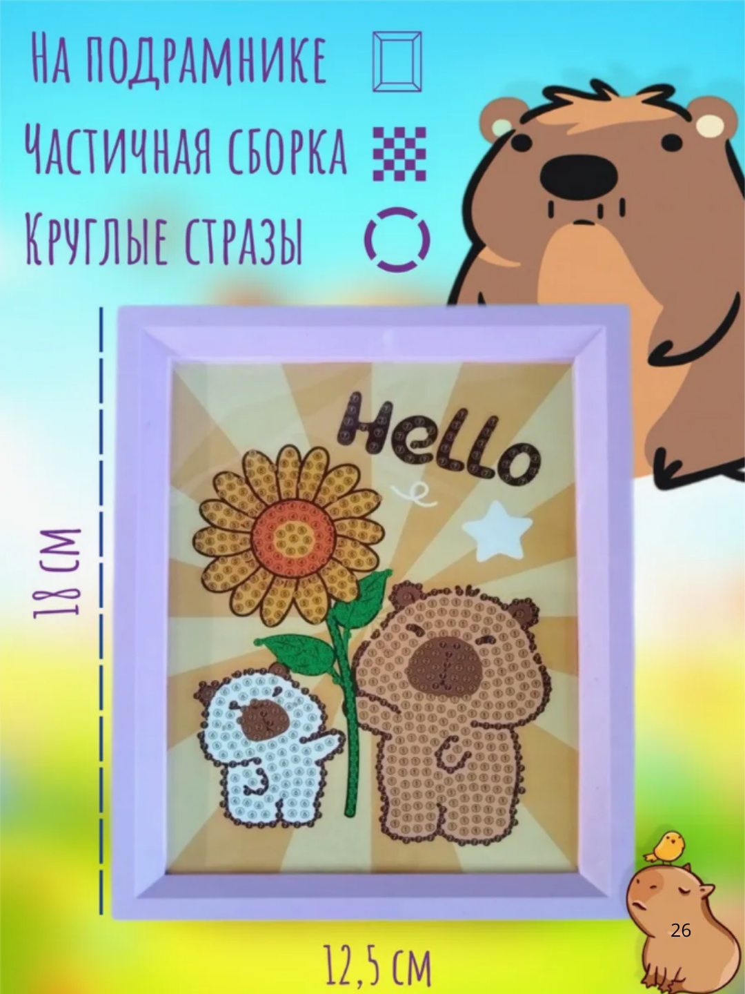 Ramkadagi olmos mozaika: Malika, Kuromi, Xello Kitti, Stich, Mario, Lotso, Kapibara - 