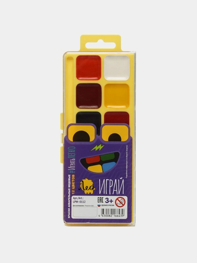 Краска акварель Лео Играй без кисти LPW-0112, 12 цветов — GTRAD-P10A56E-СИНИЙ
