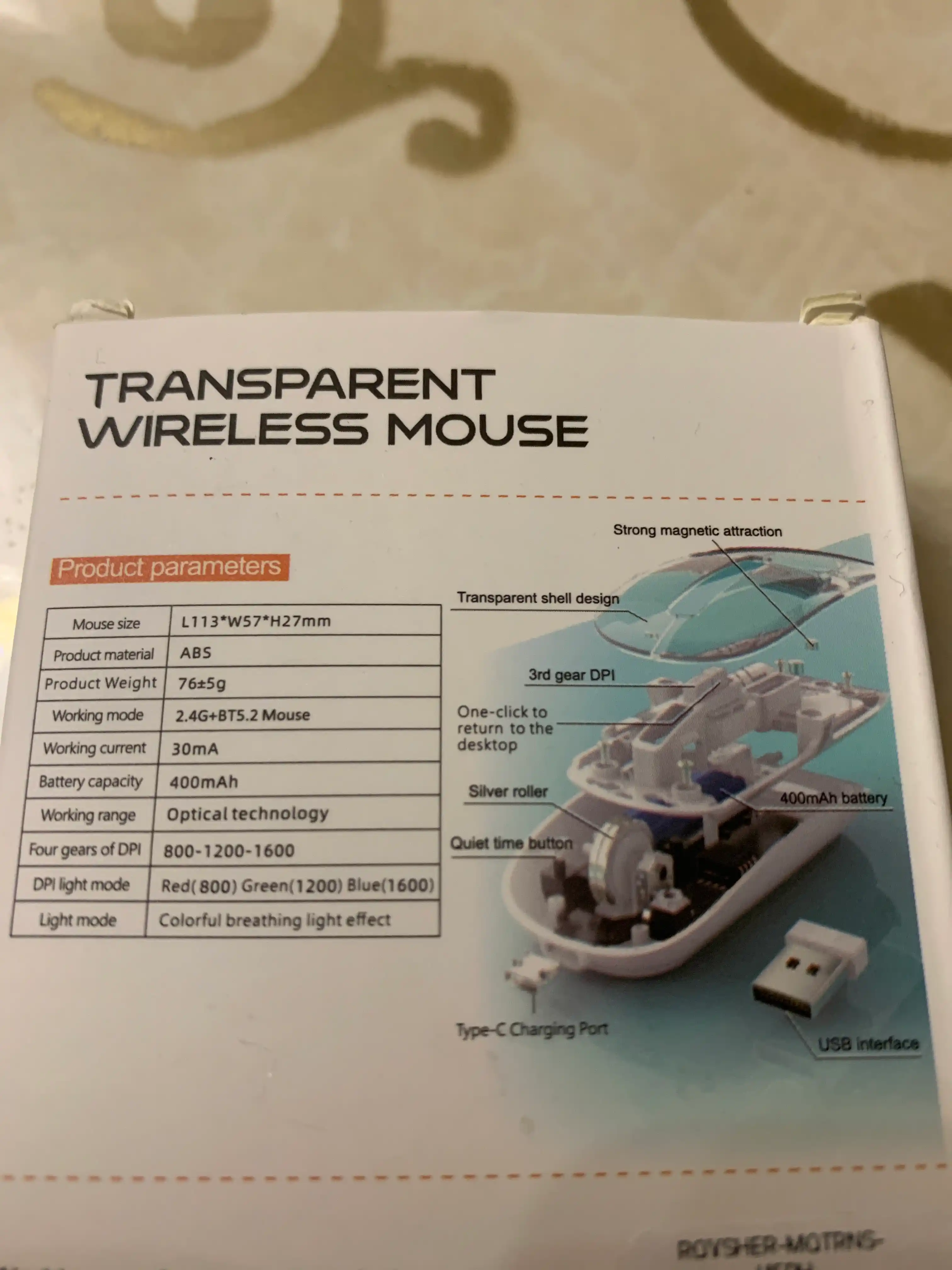 Прозрачная Bluetooth мышь, тройной режим, беспроводная, подходит для игр на ПК и офисов