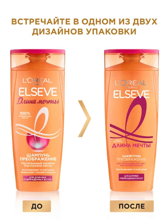 L'Oreal Paris Шампунь Преображение "Elseve, Длина Мечты", с кератином, 400 мл