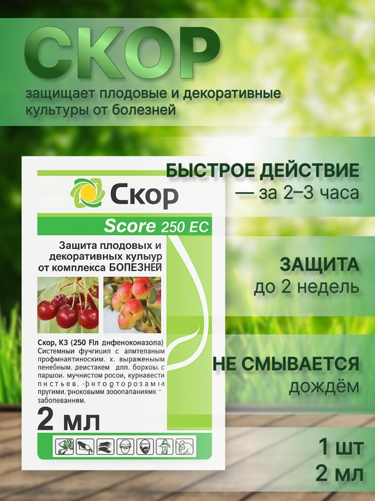 Скор защита плодовых и декоративных культур от комплекса болезней, 2 мл - 