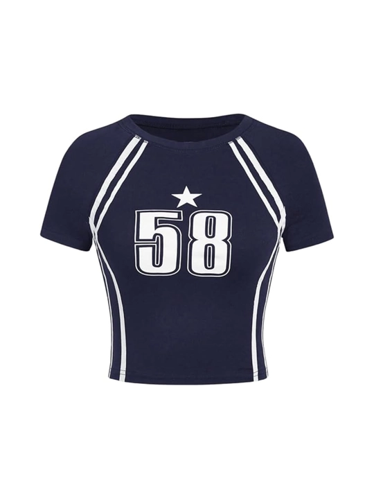 Vintage krop top, qisqa yengli ayollar retro futbolkasi
