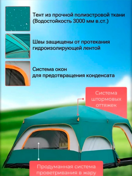 Палатка туристическая с тамбуром, с навесом, 3-5, 5-8, 6-10 местная, шатер