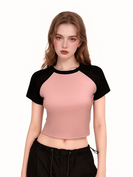 Vintage krop top, qisqa yengli ayollar retro futbolkasi
