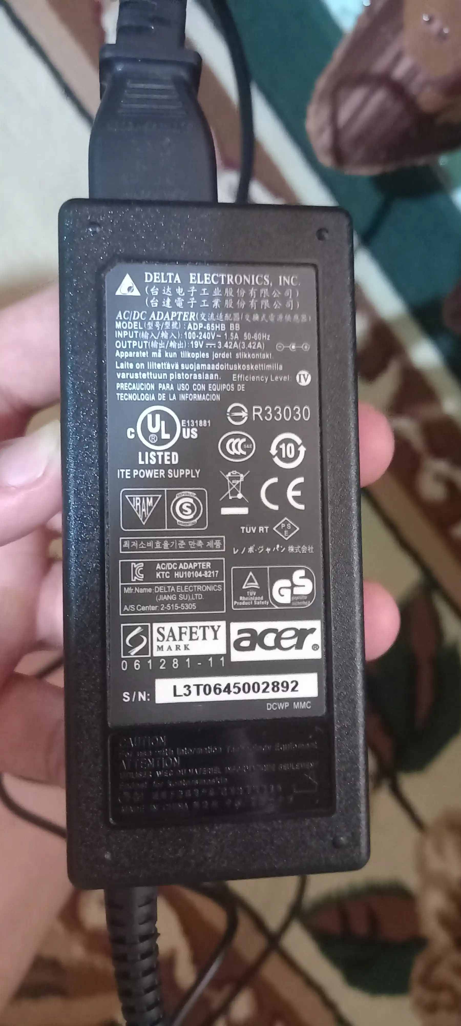 Зарядка для ноутбука Acer 19V 3.42A 65W блок питания маленький конец