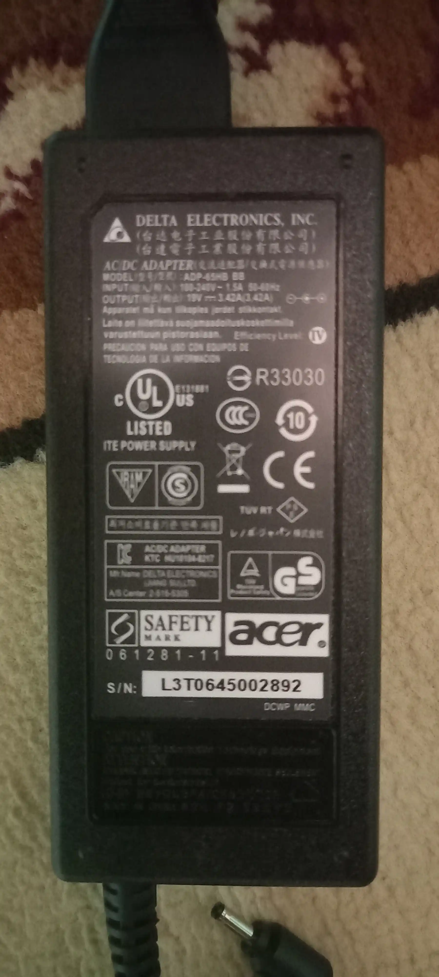 Зарядка для ноутбука Acer 19V 3.42A 65W блок питания маленький конец