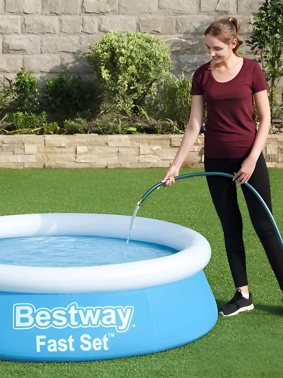 Bestway Fast Set puflanadigan basseyni, 940-5377 litr, bolalar va kattalar uchun, mustahkam PVXdan 