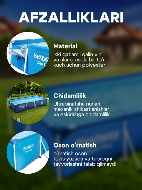Бассейн каркасный Bestway Steel Pro, 1200 л - 10220 л, надёжная конструкция, для всей семьи