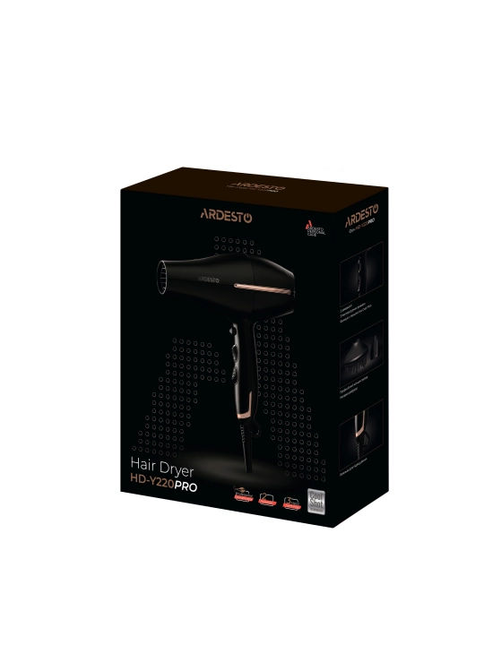 Ardesto HD-Y220PRO, 2200Vt, 3 rejimli, 1.8M qora/tilla rangli fen