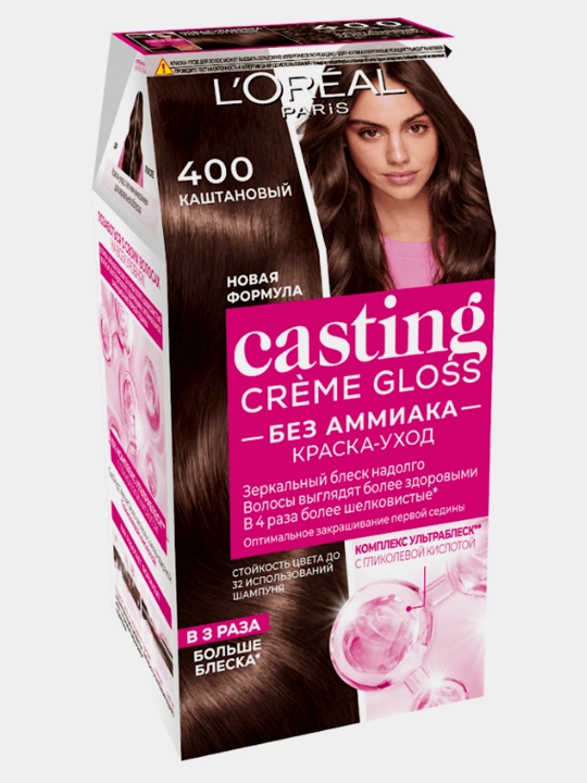 Doimiy soch bo'yog'ini parvarish qilish "Casting Creme Gloss" ammiaksiz, soya 400, kashtan