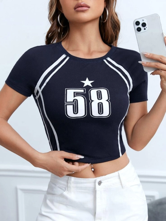 Vintage krop top, qisqa yengli ayollar retro futbolkasi