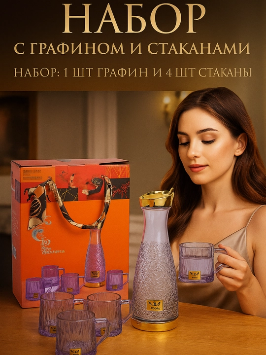 Набор, графин и 4 стакана