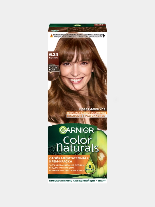 Bardoshli ozuqaviy krem-bo‘yoq Garnier, "Color Naturals" soch turmagi, 6.34 tus, Karamel