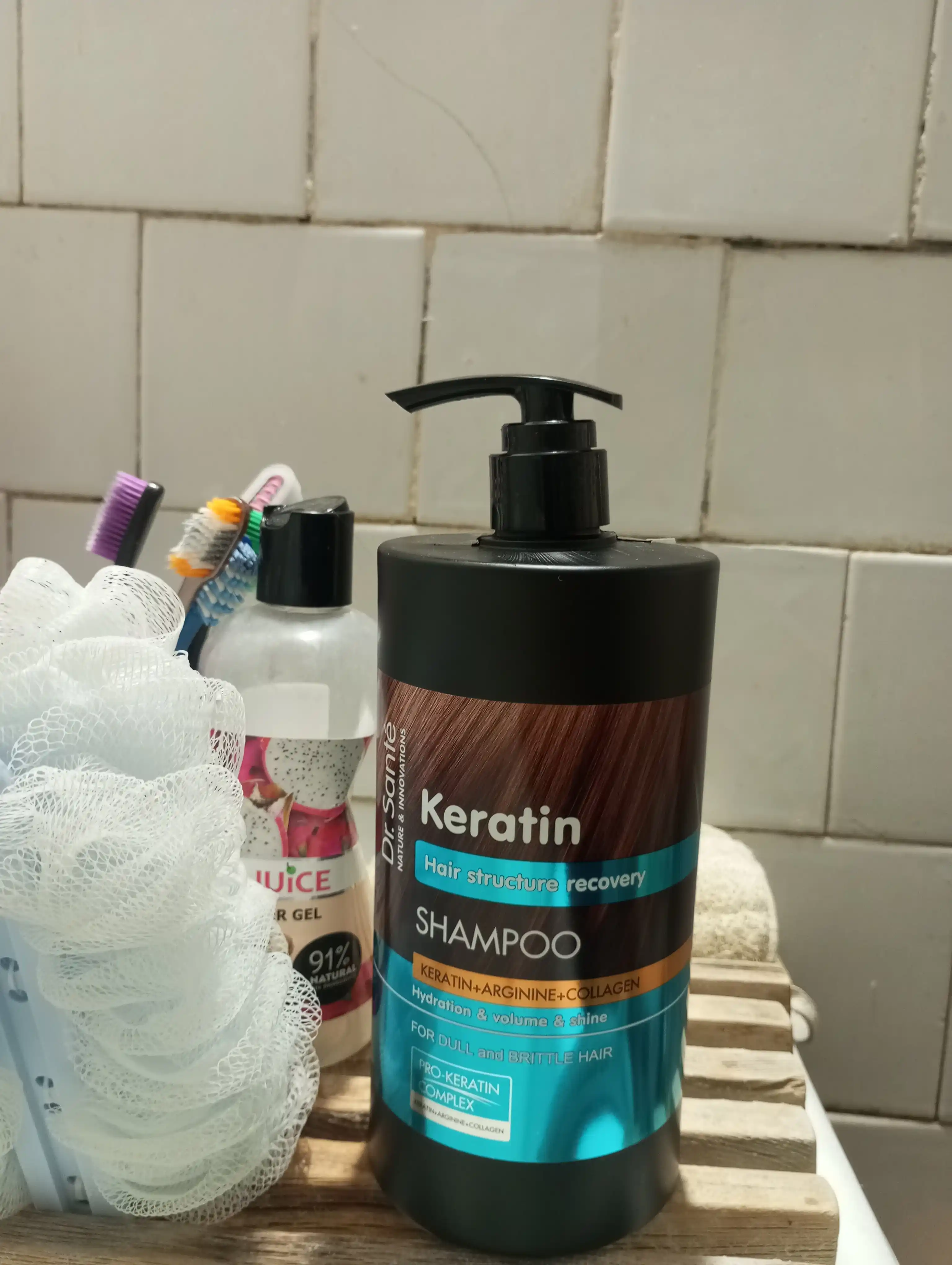 Шампунь Dr.Sante Keratin, для тусклых и ломких волос, кератин + коллаген+арганин, 1000 мл
