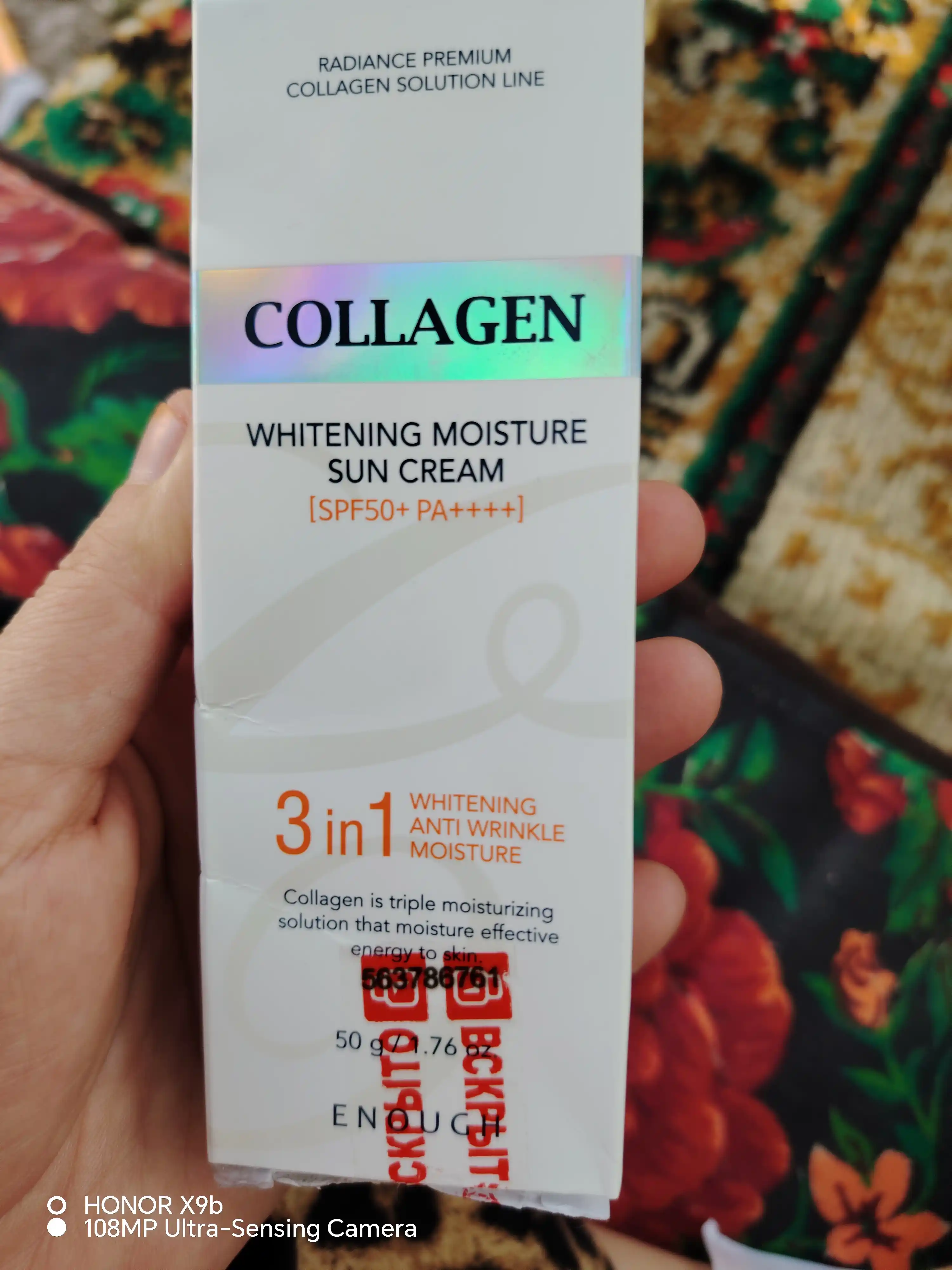 Quyoshdan himoya kremi Enough 3 in 1 Whitening Sun Cream SPF50/PA+ kollagen bilan, 50 ml