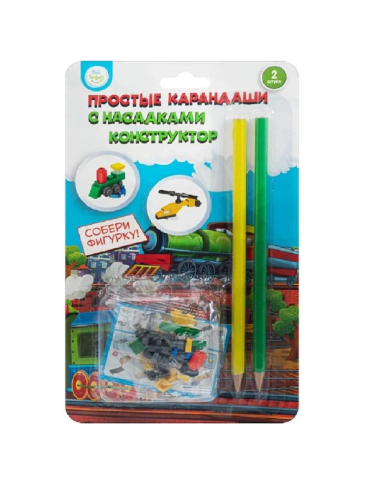 To'plam: 2 ta o'yinchoq uchun Lego qismlari to'plamiga ega oddiy qalamlar - 