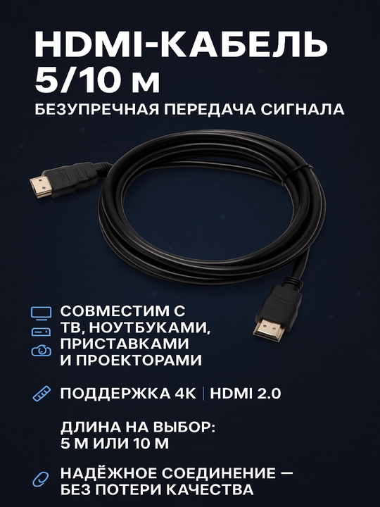 Кабель HDMI 5 м 10 м, HDMI кабель к телевизору, ноутбуку, проектору, HDMI 2.0 шнур - 