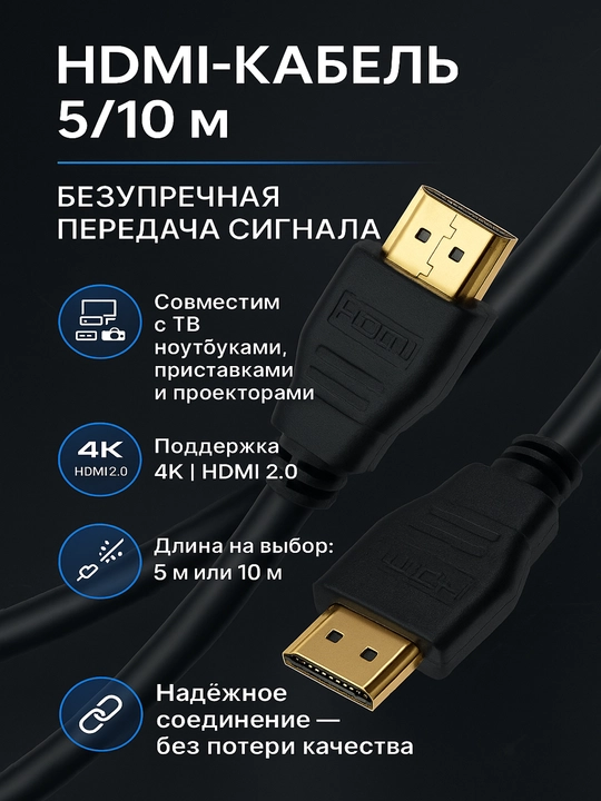 HDMI kabel 5 m 10 m, televizor, noutbuk, proyektor uchun, HDMI 2.0 shnur
