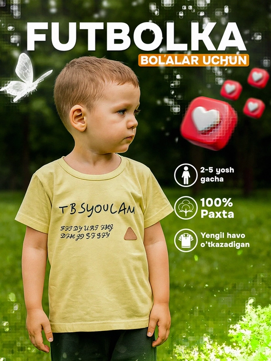 O`g`il va qiz bolalar uchun paxtalik futbolkalar - 
