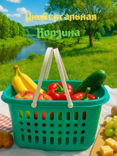 Универсальная пластиковая корзина — для пикников, походов на рынок и дома — ZUMARK-SAVAT2-ЛАЙМ