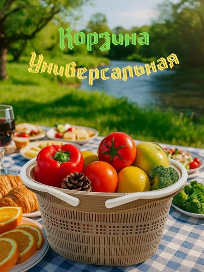 Универсальная пластиковая корзина — для пикников, походов на рынок и дома — ZUMARK-SAVAT1-БЕЖМЕЛ