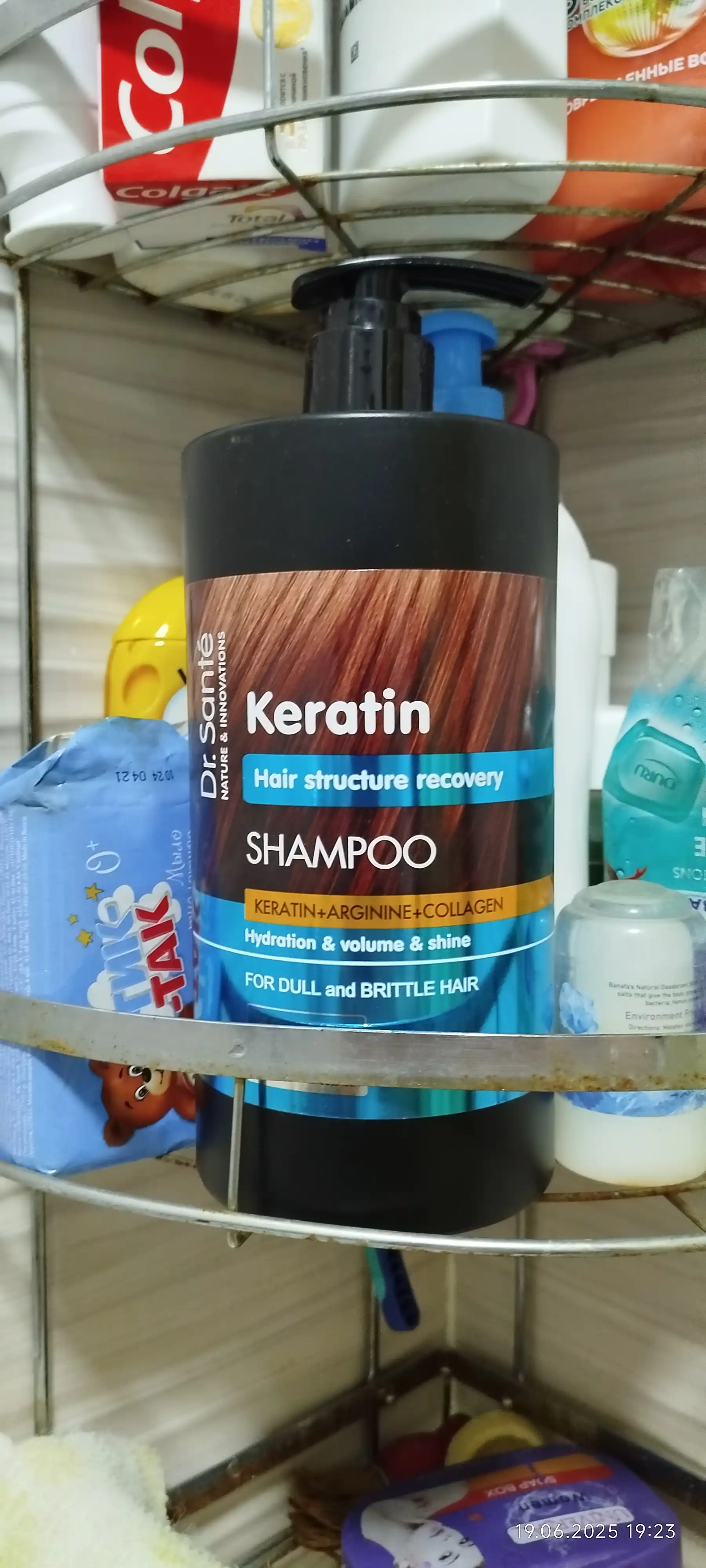 Шампунь Dr.Sante Keratin, для тусклых и ломких волос, кератин + коллаген+арганин, 1000 мл