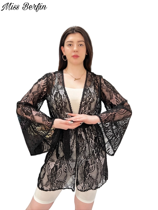 Qora ayollar gipyur xalati Miss Berfin - pareo, penyuar, uy xalati 3 in 1, S-2XL - 