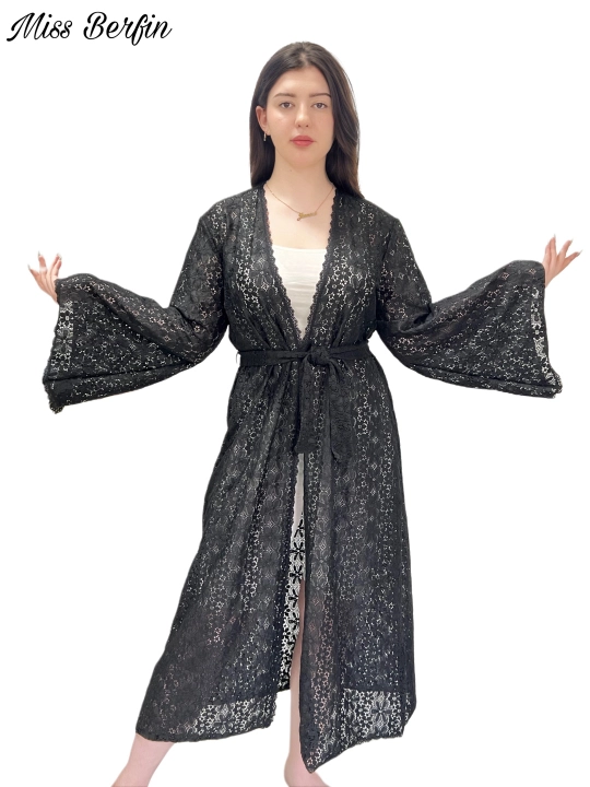 Qora ayollar gipyur xalati Miss Berfin - pareo, penyuar, uy xalati 3 in 1, S-2XL