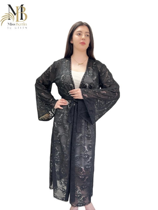 Qora ayollar gipyur xalati Miss Berfin - pareo, penyuar, uy xalati 3 in 1, S-2XL