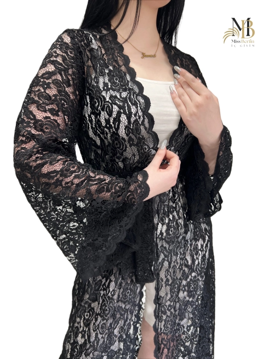 Qora ayollar gipyur xalati Miss Berfin - pareo, penyuar, uy xalati 3 in 1, S-2XL - 