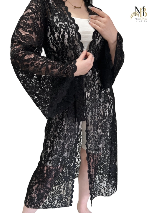 Qora ayollar gipyur xalati Miss Berfin - pareo, penyuar, uy xalati 3 in 1, S-2XL