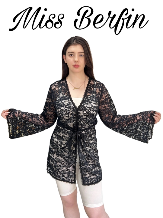 Qora ayollar gipyur xalati Miss Berfin - pareo, penyuar, uy xalati 3 in 1, S-2XL
