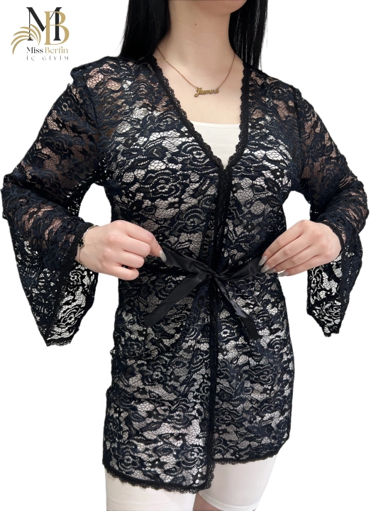 Qora ayollar gipyur xalati Miss Berfin - pareo, penyuar, uy xalati 3 in 1, S-2XL