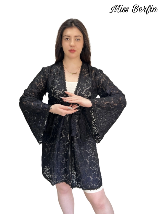 Qora ayollar gipyur xalati Miss Berfin - pareo, penyuar, uy xalati 3 in 1, S-2XL
