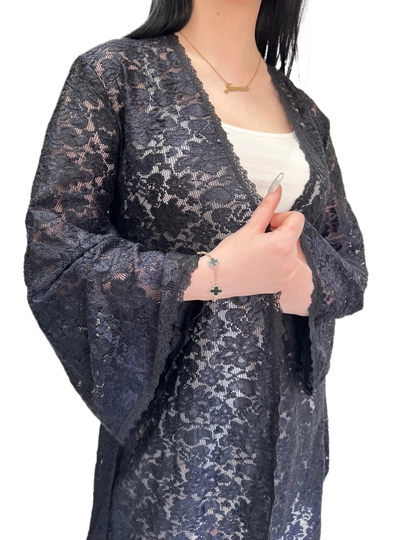 Qora ayollar gipyur xalati Miss Berfin - pareo, penyuar, uy xalati 3 in 1, S-2XL