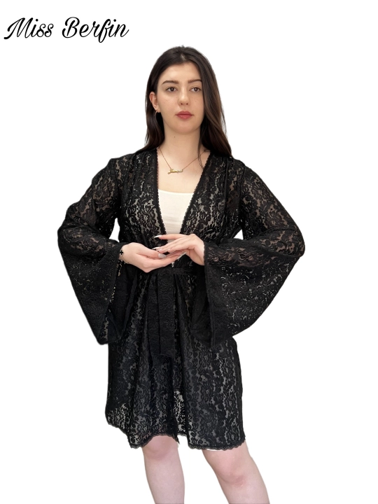 Qora ayollar gipyur xalati Miss Berfin - pareo, penyuar, uy xalati 3 in 1, S-2XL - 