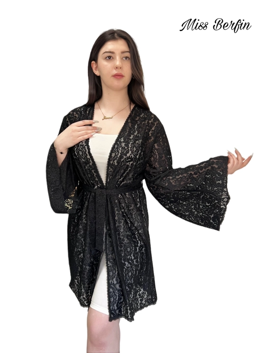 Qora ayollar gipyur xalati Miss Berfin - pareo, penyuar, uy xalati 3 in 1, S-2XL