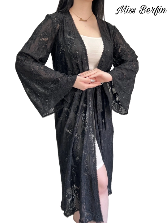 Qora ayollar gipyur xalati Miss Berfin - pareo, penyuar, uy xalati 3 in 1, S-2XL - 