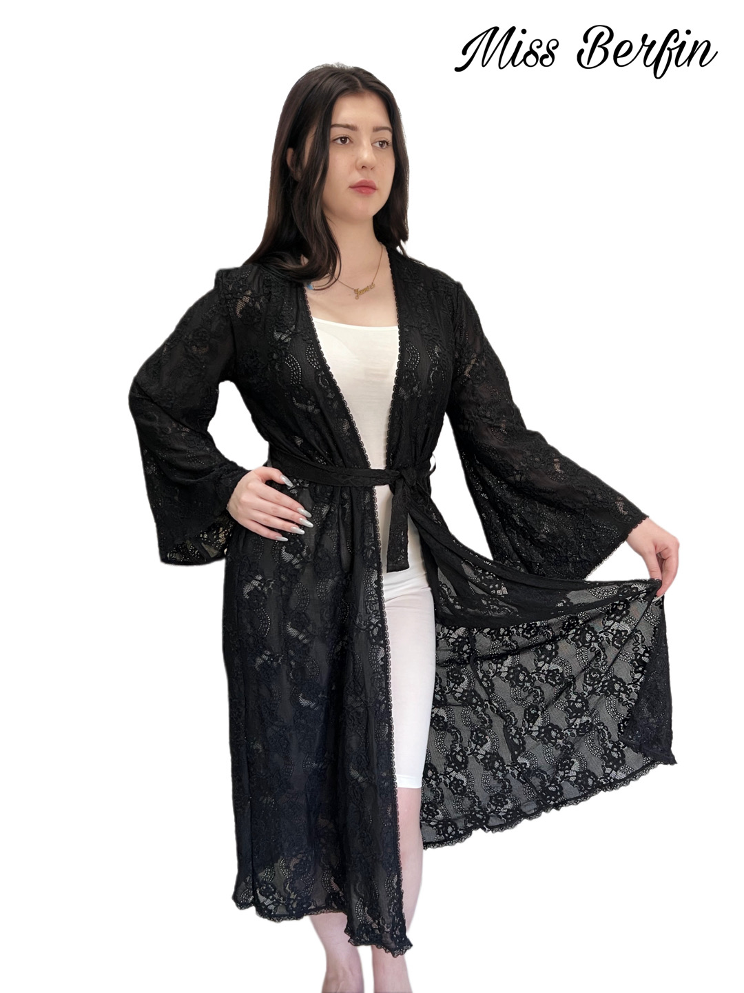 Qora ayollar gipyur xalati Miss Berfin - pareo, penyuar, uy xalati 3 in 1, S-2XL
