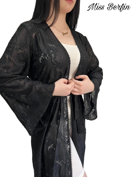 Qora ayollar gipyur xalati Miss Berfin - pareo, penyuar, uy xalati 3 in 1, S-2XL