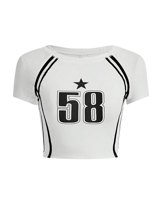 Vintage krop top, qisqa yengli ayollar retro futbolkasi