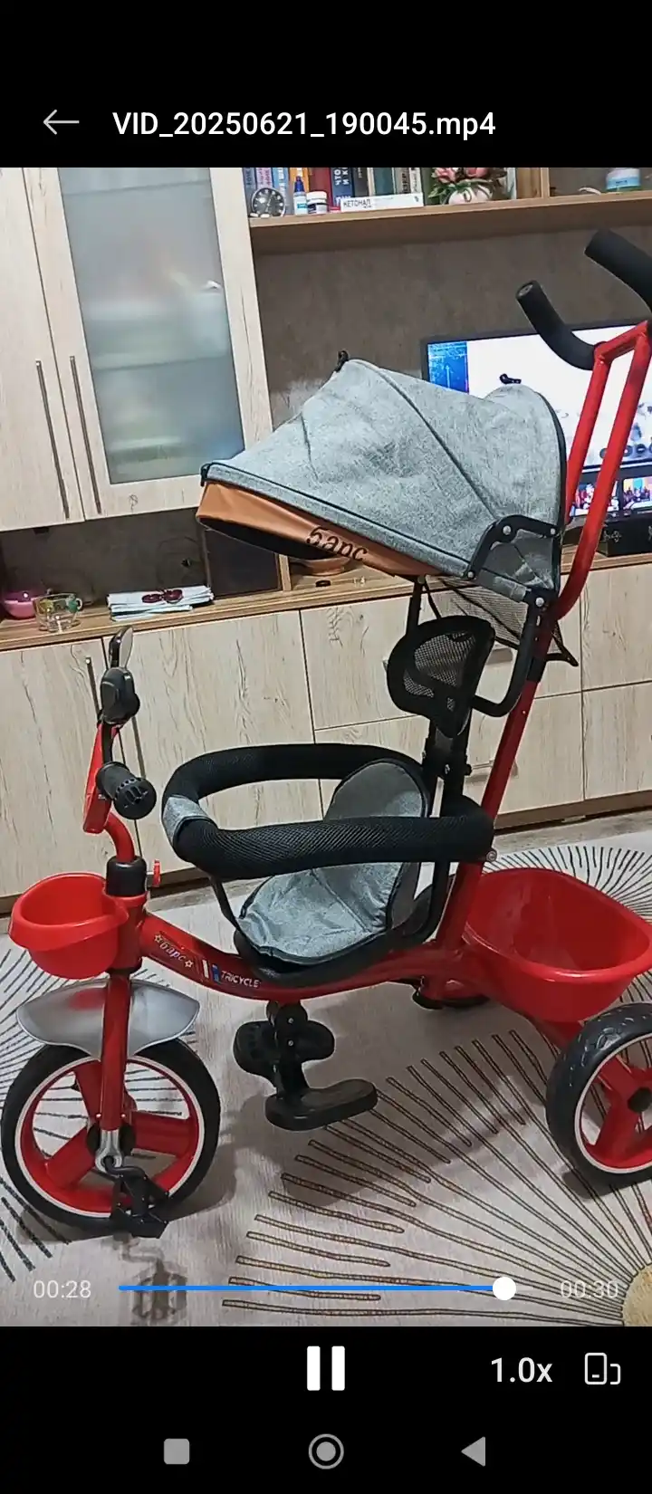 Bolalar velosiped aravachasi, nurli faralar bilan uch g'ildirakli velosiped, savat