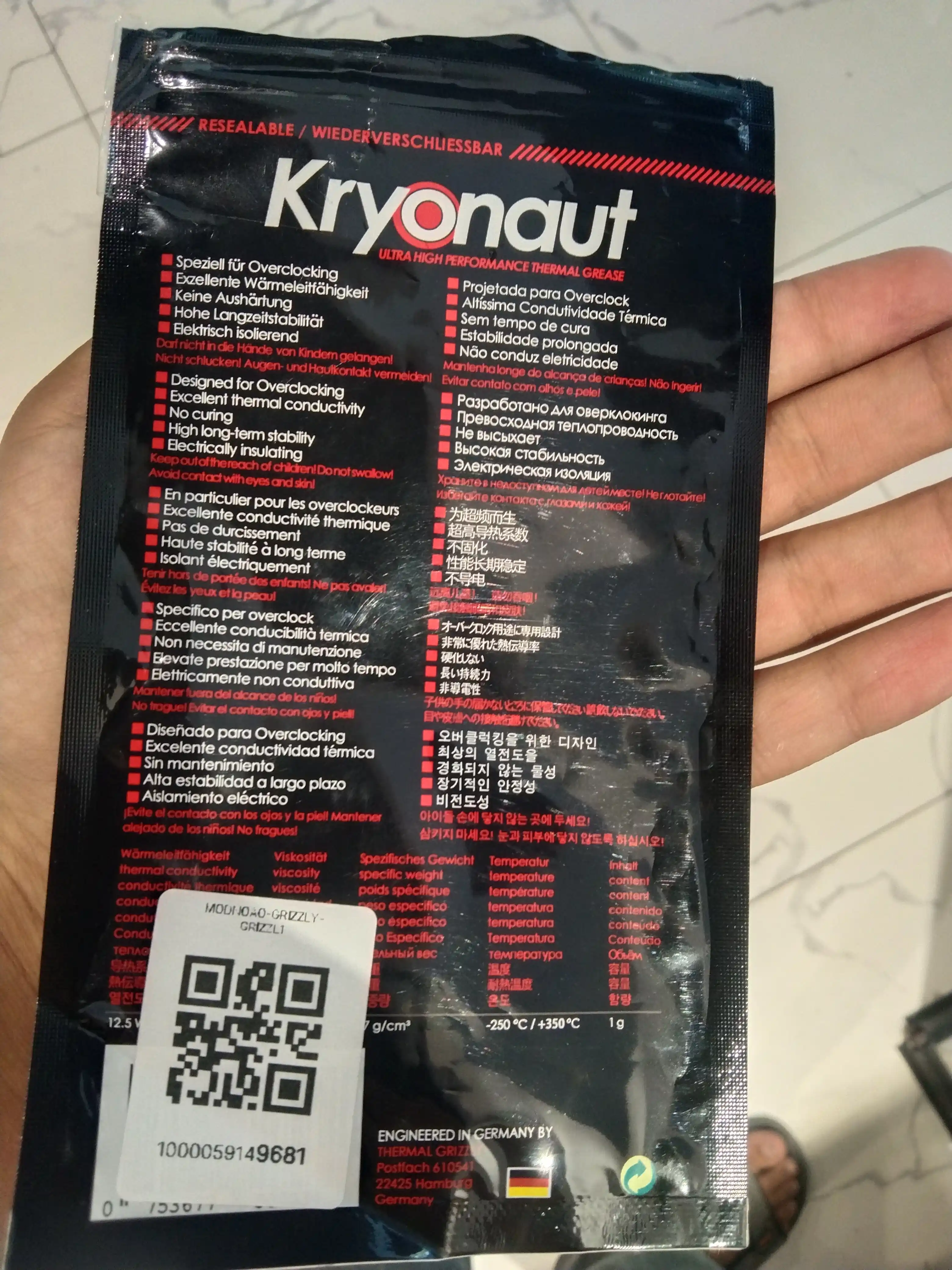 Thermal Grizzly Kryonaut — термопаста для CPU/GPU, 1 г / 5.5 г / 11 г 