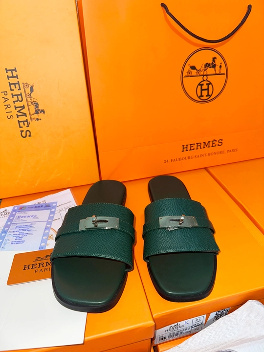 Мужские тапочки Hermes, натуральная кожа, 1 размер маленький - 