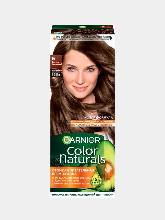 Sochlar uchun krem-bo'yoq Garnier Color Naturals, ton 5 Och kashtan